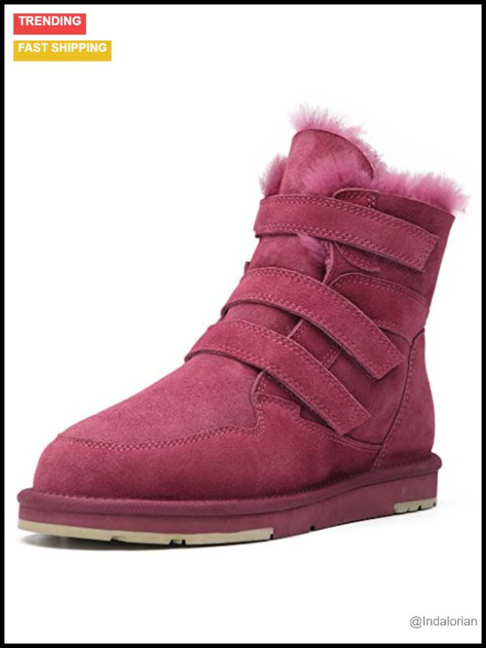 Full Fur Sheepskin Suede Winter Snow Boots Ankle-High Round Toe Button Closure